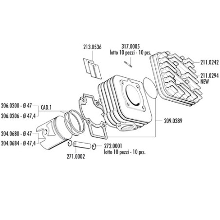 CILINDRO POLINI PIAGGIO SFERA-ZIP-FREE-TYPHOON-STORM D.47